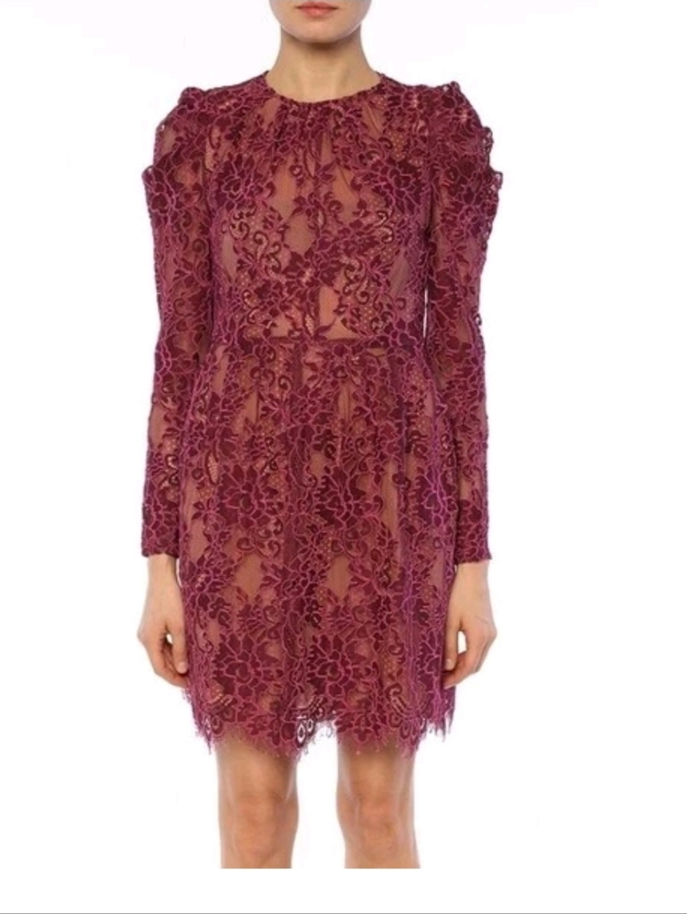 Michael Kors Plum Floral Lace Long-Sleeve Mini Dress Size 6